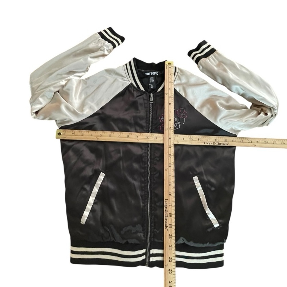 Hot Topic Embroidered Skull Satin Bomber Jacket - Black & Ivory - Picture 14 of 15